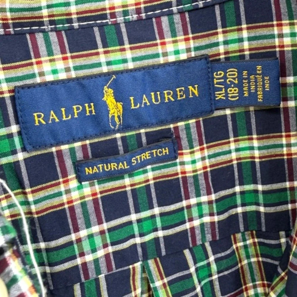 Ralph Lauren Boys XL (18-20) Pre-Owned‎ Plaid Natural Stretch Button Down Shirt
